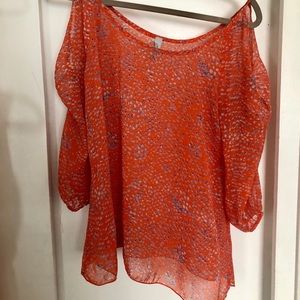 Orange, blue, & white blouse